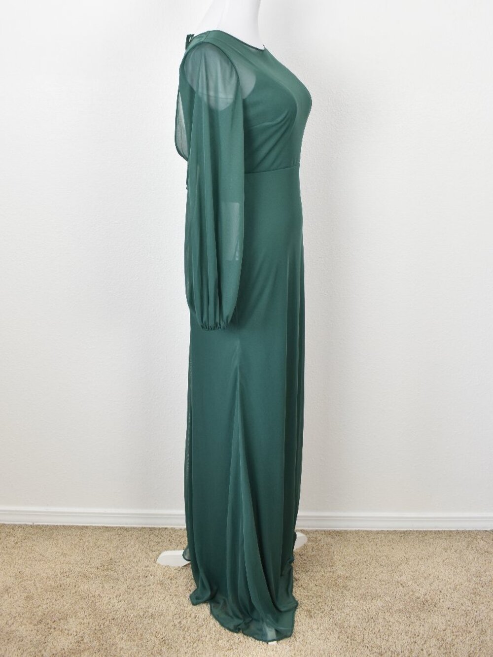 Azazie DENALI Dark Green Long Sleeve Mesh Dress NEW - 6 - Picture 9 of 12